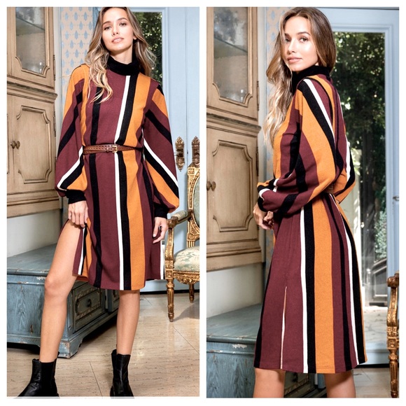 27 Absolutely Fabulous Vertical Striped Turtle Neck Midi Dress - Picture 6 of 6
